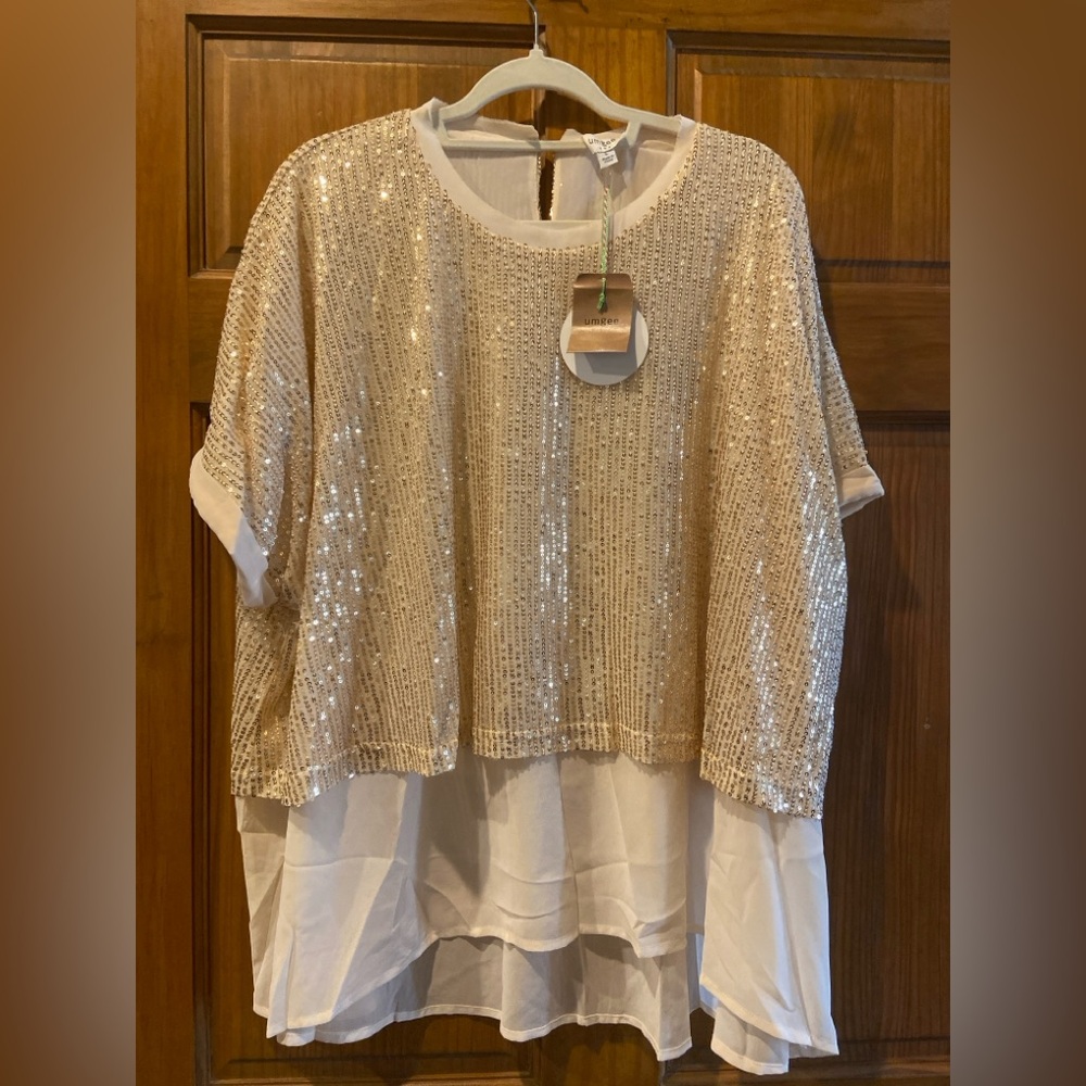 Umgee gold Sequin Embellished Cream Top
